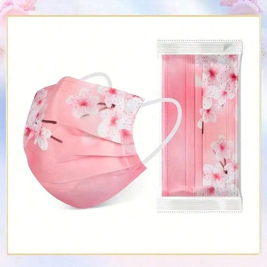 10pcs Floral Sakura Print 3-Pl - Disposable Mask Blue avis et prix