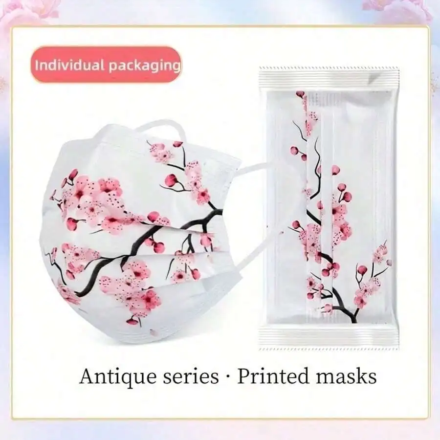 10pcs Floral Sakura Print 3-Pl - Disposable Mask Blue avis et prix