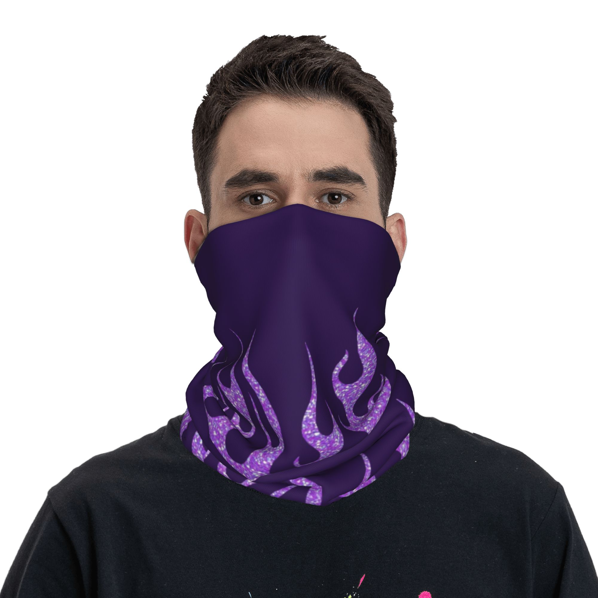 Custom Purple Glitter Flames B - Neck Gaiter Face Cover avis et prix