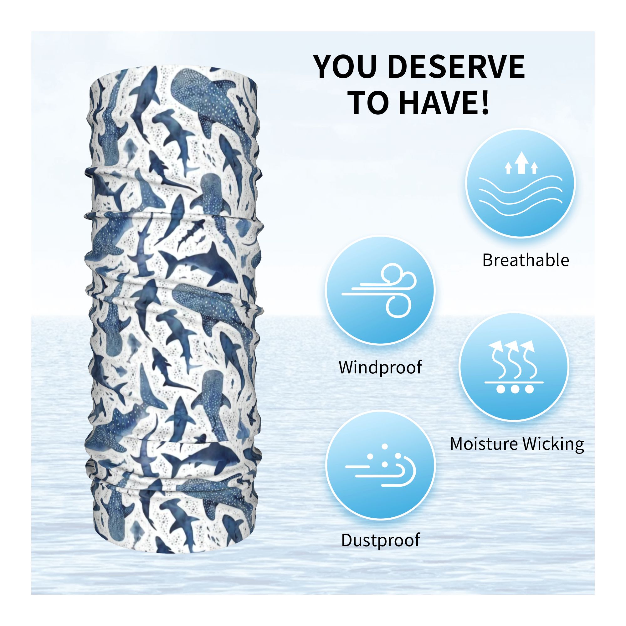 Custom Blue Watercolour Shark  - Neck Gaiter Face Cover avis et prix